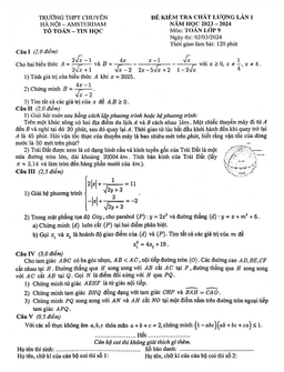 đề kiểm tra lần 1 toán 9 năm 2023 – 2024 trường chuyên hà nội – amsterdam