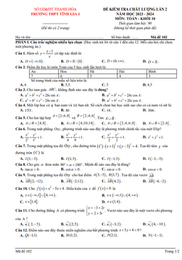 đề kiểm tra lần 2 toán 10 năm 2023 – 2024 trường thpt tĩnh gia 1 – thanh hóa