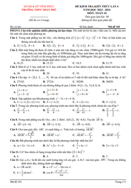 đề kiểm tra lần 4 toán 10 năm 2023 – 2024 trường thpt trần phú – vĩnh phúc
