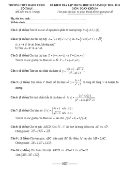 đề kiểm tra tập trung hk1 toán 10 năm 2018 – 2019 trường marie curie – tp. hcm