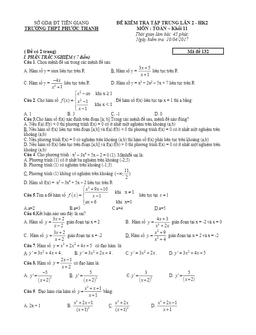 đề kiểm tra tập trung môn toán 11 trường thpt phước thanh – tiền giang lần 2