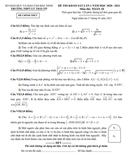 đề kiểm tra toán 10 lần 1 năm 2020 – 2021 trường thpt lý thái tổ – bắc ninh