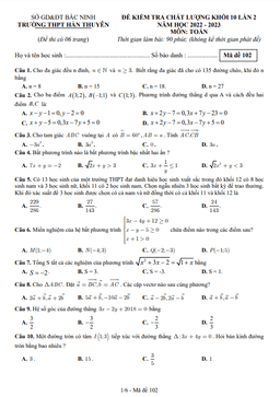 đề kiểm tra toán 10 lần 2 năm 2022 – 2023 trường thpt hàn thuyên – bắc ninh