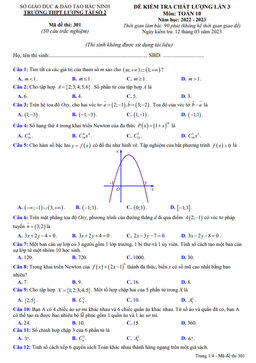đề kiểm tra toán 10 lần 3 năm 2022 – 2023 trường thpt lương tài 2 – bắc ninh