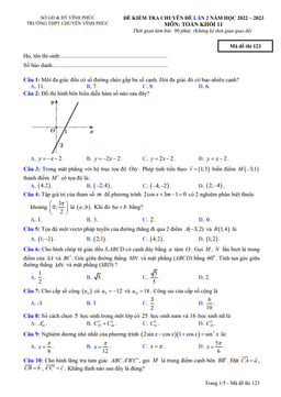đề kiểm tra toán 11 lần 2 năm 2022 – 2023 trường thpt chuyên vĩnh phúc