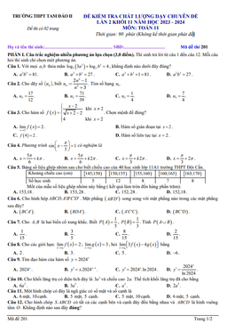 đề kiểm tra toán 11 lần 2 năm 2023 – 2024 trường thpt tam đảo 2 – vĩnh phúc