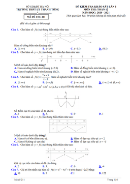 đề kiểm tra toán 12 lần 1 năm 2020 – 2021 trường thpt lý thánh tông – hà nội