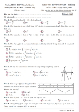 đề kiểm tra toán 12 năm 2021 – 2022 trường nguyễn khuyến & lê thánh tông – tp hcm