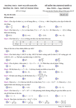 đề kiểm tra toán 12 năm 2022 trường nguyễn khuyến & lê thánh tông – tp hcm