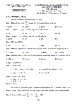 đề kiểm tra toán 6 đầu năm 2023 – 2024 phòng gd&đt kim sơn – ninh bình