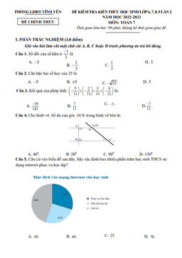 đề kiểm tra toán 7 lần 2 năm 2022 – 2023 phòng gd&đt vĩnh yên – vĩnh phúc