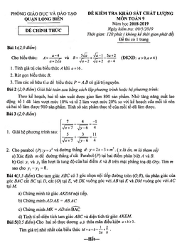 đề kiểm tra toán 9 năm 2018 – 2019 phòng gd&đt long biên – hà nội