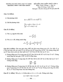 đề kiểm tra toán 9 năm 2023 – 2024 trường chuyên khtn – hà nội (vòng 1 – đợt 1)