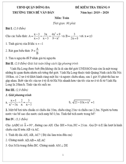 đề kiểm tra toán 9 tháng 9 năm 2019 – 2020 trường thcs bế văn đàn – hà nội