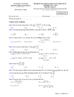 đề kscl 8 tuần hk2 toán 11 năm 2017 – 2018 trường giao thủy c – nam định