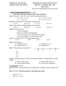 đề kscl 8 tuần học kì 1 toán 6 năm 2020 – 2021 trường thcs mỹ trung – nam định