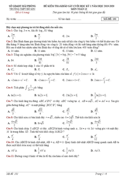 đề kscl cuối hk1 toán 12 năm 2019 – 2020 trường thpt đồ sơn – hải phòng