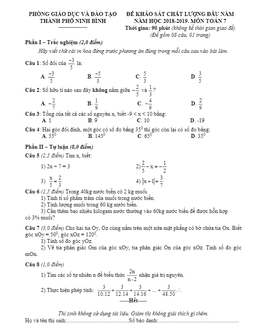 đề kscl đầu năm 2018 – 2019 toán 7 phòng gd và đt thành phố ninh bình