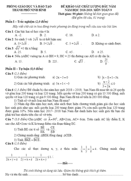 đề kscl đầu năm 2018 – 2019 toán 9 phòng gd và đt thành phố ninh bình