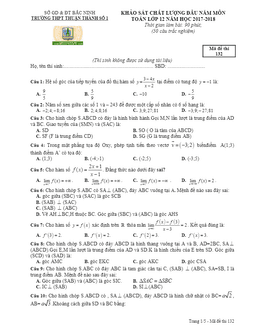 đề kscl đầu năm lớp 12 năm học 2017 – 2018 môn toán trường thpt thuận thành 1 – bắc ninh