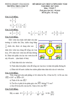 đề kscl đầu năm năm học 2017 – 2018 môn toán 7 trường thcs cẩm vũ – hải dương