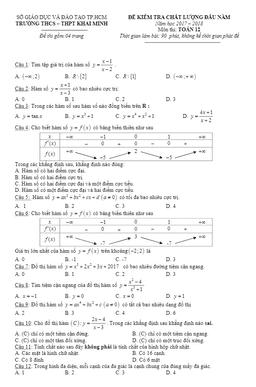 đề kscl đầu năm toán 12 năm học 2017 – 2018 trường thcs – thpt khai minh – tp. hcm