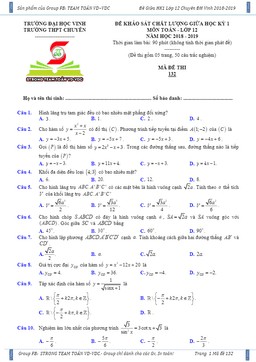 đề kscl giữa hk1 toán 12 năm 2018 – 2019 trường thpt chuyên đại học vinh – nghệ an