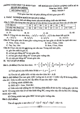 đề kscl giữa kì 2 toán 7 năm 2018 – 2019 phòng gd&đt hà đông – hà nội