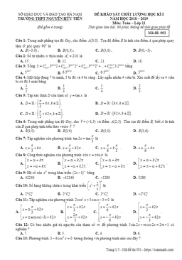 đề kscl hk1 toán 11 năm 2018 – 2019 trường nguyễn hữu tiến – hà nam