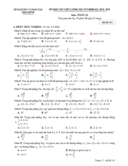 đề kscl học kỳ 2 toán 10 năm 2018 – 2019 sở gd&đt thái bình
