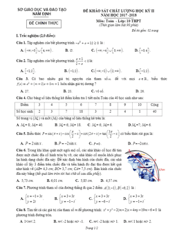 đề kscl học kỳ 2 toán 10 thpt năm 2017 – 2018 sở gd và đt nam định