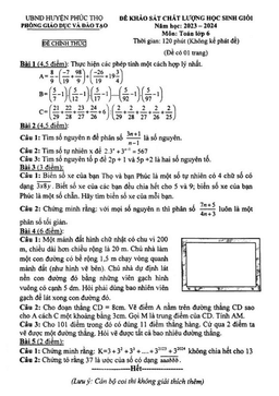 đề kscl học sinh giỏi toán 6 năm 2023 – 2024 phòng gd&đt phúc thọ – hà nội