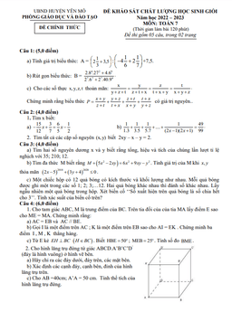 đề kscl học sinh giỏi toán 7 năm 2022 – 2023 phòng gd&đt yên mô – ninh bình
