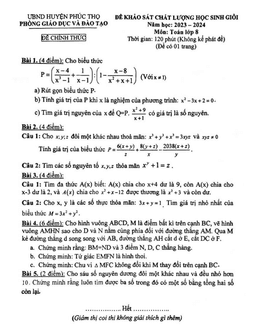 đề kscl học sinh giỏi toán 8 năm 2023 – 2024 phòng gd&đt phúc thọ – hà nội