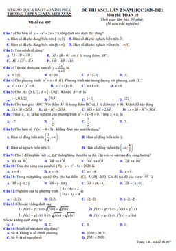 đề kscl lần 2 toán 10 năm 2020 – 2021 trường thpt nguyễn viết xuân – vĩnh phúc