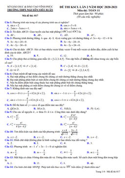 đề kscl lần 2 toán 11 năm 2020 – 2021 trường thpt nguyễn viết xuân – vĩnh phúc