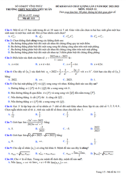 đề kscl lần 3 toán 11 năm 2022 – 2023 trường thpt nguyễn viết xuân – vĩnh phúc