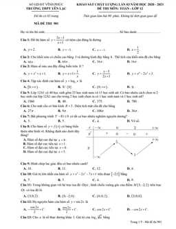 đề kscl lần 3 toán 12 năm 2020 – 2021 trường thpt yên lạc – vĩnh phúc
