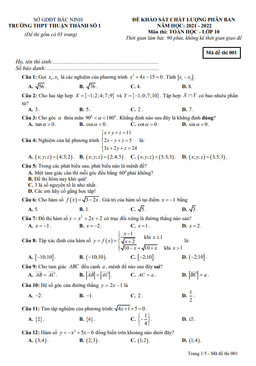 đề kscl phân ban toán 10 năm 2021 – 2022 trường thuận thành 1 – bắc ninh
