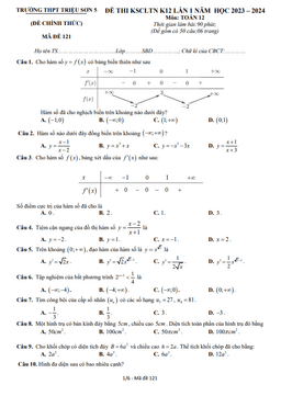 đề kscl tn toán 12 lần 1 năm 2023 – 2024 trường thpt triệu sơn 5 – thanh hóa