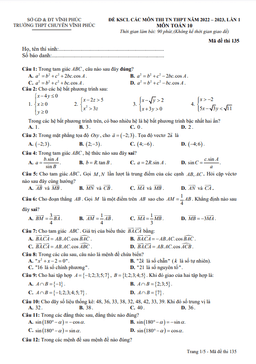 đề kscl toán 10 lần 1 năm 2022 – 2023 trường thpt chuyên vĩnh phúc