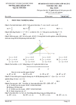 đề kscl toán 10 lần 2 năm 2022 – 2023 trường thpt tiên du 1 – bắc ninh