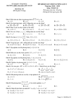 đề kscl toán 10 lần 3 năm 2018 – 2019 trường nguyễn viết xuân – vĩnh phúc