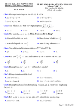 đề kscl toán 10 lần 4 năm 2019 – 2020 trường thpt nguyễn viết xuân – vĩnh phúc