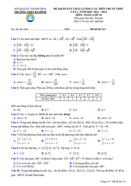 đề kscl toán 10 thi tn thpt 2024 lần 1 trường thpt ba đình – thanh hóa