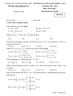 đề kscl toán 11 lần 1 năm 2021 – 2022 trường thpt tiên du 1 – bắc ninh