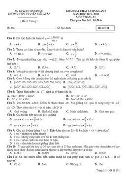 đề kscl toán 11 lần 2 năm 2019 – 2020 trường nguyễn viết xuân – vĩnh phúc