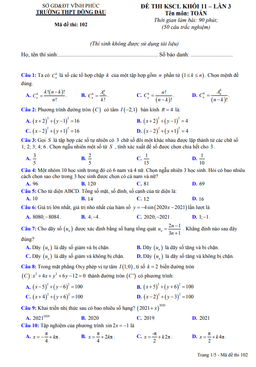 đề kscl toán 11 lần 3 năm 2020 – 2021 trường thpt đồng đậu – vĩnh phúc