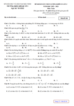 đề kscl toán 11 lần 3 năm 2022 – 2023 trường thpt tiên du 1 – bắc ninh