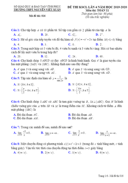 đề kscl toán 11 lần 4 năm 2019 – 2020 trường thpt nguyễn viết xuân – vĩnh phúc